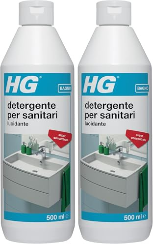 HG Detergente per Incrostazioni di Calcare, Ripristina la Brillantezza del Bagno, Utilizzabile su Lavandini, Docce, Vasche da Bagno e WC, 500 ml (Confezione da 2)