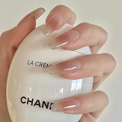 Ceboic 24 Pièces Press on Nails Cercueil Long Français Faux Ongles avec Autocollants Adhesif Acrylique Dégradé Nude Ongles à Coller Ballerine Ongle Artificiels 12 Taille pour Femmes et Filles