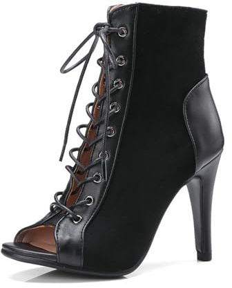 NMMAX dam party damer latin sexiga stilettos högklackade latinska dans stövlar klackar skor latinska utomhusdansskor, Svart 7 cm, 39.5 EU