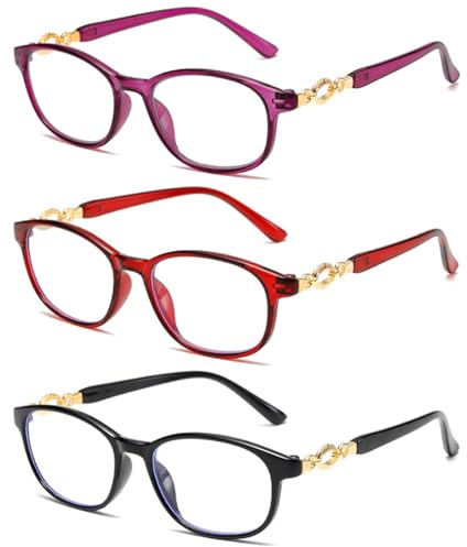 Eyglajdd Pack 3 Gafas Presbicia Mujer,Gafas de Lectura,Anti Luz Azul Comodas Ligero Marco Redondo
