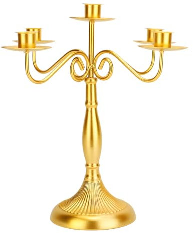 5 Armiger Metall Kerzenhalter, Vintage Kerzenständer, Eisen Eleganter Kerzenständer, Hochzeitsveranstaltung Kandelaber, Teelichthalter, Dekorativer Kerzenhalter (Gold)