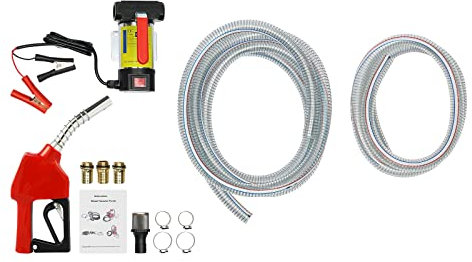 Mudshape Elektrische Dieselpumpe Selbstansaugend 12V 175W Komplett Set, Automatische Zapfpistole mit Drehgelenk, 2m Eingeben 4m Ausgabe Schlauch, 50L/min Dieselförderung (Transparent Stahldraht)
