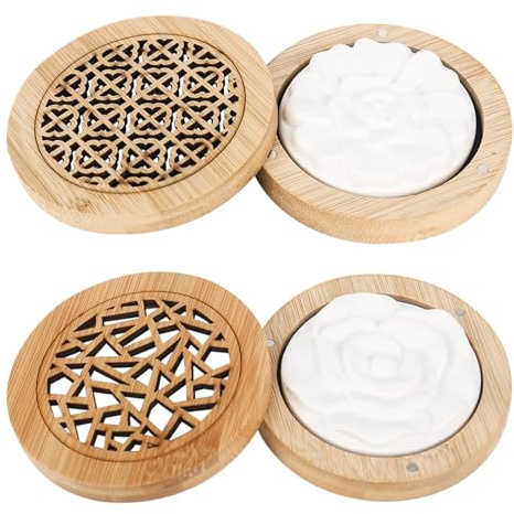 Trendecor 2 Stück Duftsteine für Ätherische Öle, Diffuser Klein mit Hölzerner Räucherkiste, Duftstein Aroma Diffuser für Aromatherapie in Schlafzimmer und Auto