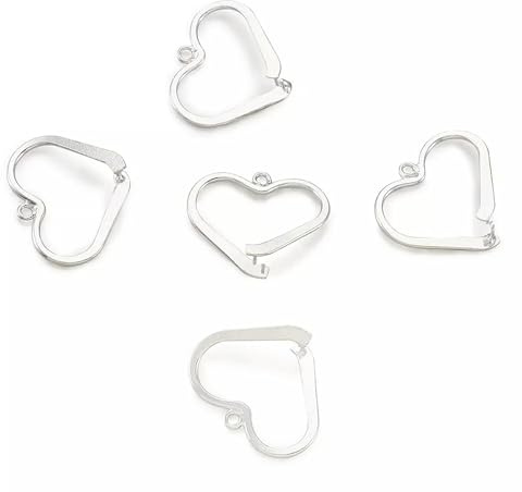 5 Pezzi in Argento Senza Nichel a Forma di Cuore in Ottone per punteruolo da Ghiaccio 26x22x1,5 mm Foro 1,2 mm