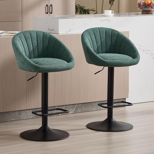 chairus Modern barstol med fotstöd, barstol set om 2 med bekväm kudde, barstol i tyg för bar (grön)