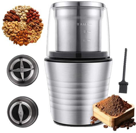 Grinder De Café Eléctrico, Tazas Doble Húmedas Y Secas, con Especias Eléctricas Y Molinillo De Frijoles De Café, Tazas Extraíbles, Lavavajillas Seguras, Molinillo De Hierbas Eléctrica De 300w