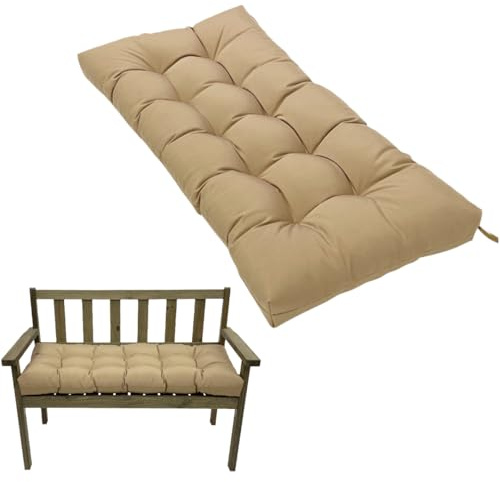 DATSH Waterproof 2-Seater Garden Bench Cushion 130x50cm with Non-Slip Straps - Patio Furniture Replacement Pad for Indoor & Outdoor Benches, Dining & Kitchen Seats, Swing Chair (Khaki)