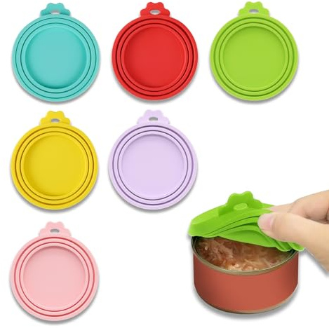 6 Pièces Couvercles Conserve en Silicone, 3 tailles universelles(6,5cm/7,3 cm/8,3cm), Réutilisables, Compatible Lave-vaisselle, Convient aux Boîtes Standard et Récipients Ménagers, Plusieurs couleurs