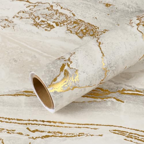 VEELIKE Furniture Film Marble Beige Marble Wallpaper 81 cm × 900 cm Self-Adhesive Wallpaper Marble Look Adhesive Film Worktop Kitchen Marble Wallpapers Wall Gold Kitchen Film Backsplash Bathroom