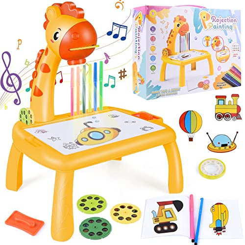 JONRRYIN Table Peinture par Projection pour Enfants, Table de Projecteur pour Enfants, Planche Peinture Projecteur, Tableau Trace Et Dessin, Jouet Pour Garçon Fille 3-8 Ans (Jaune)