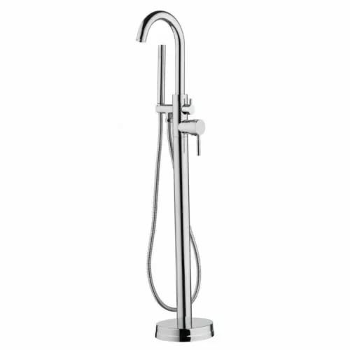 Freistehende Badewannenarmatur mit Handbrause, 360° Schwenkbar Wannenarmatur Bodenmontage Klassisch Badewannen Armaturen Set Duschsystem, Schlauchlänge 1.5 m, Silber