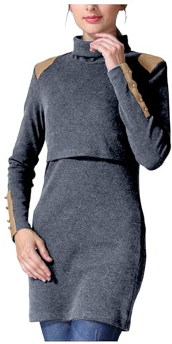 Damen Stillpullover Langarm Umstandsmode Mutterschaft Nursing Stillshirt Warm Sweatshirt Still Pullover Umstandspullover Winter Stillen Pullover Tops Schwangerschaftssweatshirt (Dark Gray, M)