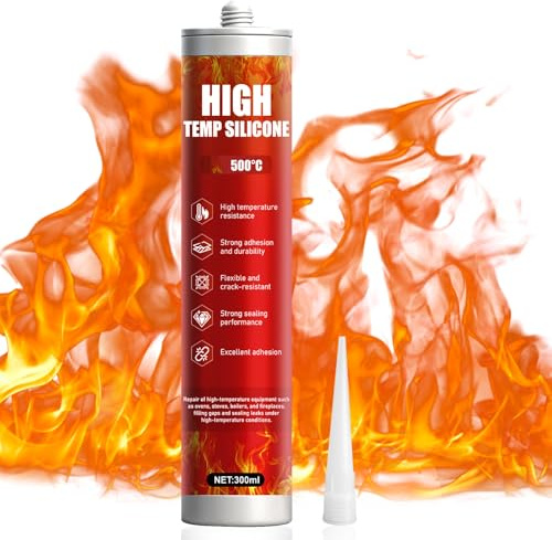 ALLONY Silicone Alte Temperature, 300ML Silicone Nero Alte Temperature, Cemento Refrattario, Sigillante Refrattario per Riparare Caminetti Stufe Forni Vetro Piani Cottura, Silicone Alta Temperatura
