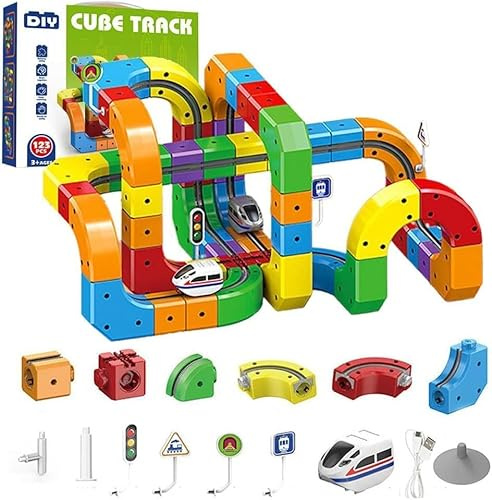 Pista Treno Elettrico Magnetico, Set di Treni Elettrici, Binari per Treni Elettrici Flessibile Antigravità, Pista da Costruire 3D, Regalo per Bambini (A-123pcs)