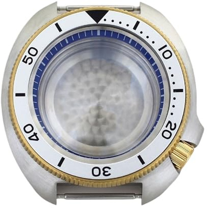 1 st 44 mm klockfodral i rostfritt stål Safirglas Vattentät for NH35 NH36NH34 4R36 Movt Mod Tuna mundelar Enkelriktad ram(Silvery Gold 25)