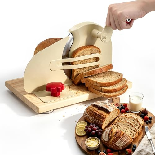 Trancheuse À Pain Manuelle,Épaisseur Réglable 0-28 Mm,Avec Manivelle | Avec Et Ventouse Antidérapante,Lame En Acier Inoxydable,Trancheuse Manuelle Pour Levain,Pain Grillé,Baguettes