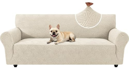 Ystyle Stretch Sofa Überzug 3 Sitzer, Beige | Elastisch Couch Überzug mit Armlehnen, Moderne Sofaschoner Rutschfest, Sofaschutz für Hunde Katze, für Wohnzimmer
