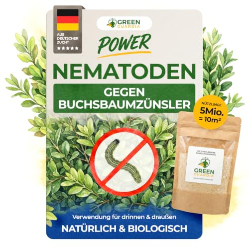 GREEN GUARDIA Nematoden gegen Buchsbaumzünsler | 5 Mio. für 10m | Biologische Nützlinge | Für Buchsbäume, Hecken, Formgehölze, Gärten & Grünanlagen