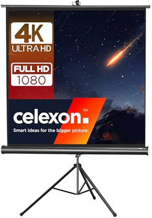 celexon Economy Stativ-Leinwand schwarz 100 | 184x184 cm 1:1 | mobil transportable 4K, Full-HD Beamerleinwand mit manuellem Rollauszug für Heimkino, Büro & Outdoor | inkl. Standfuß + Tragegriff