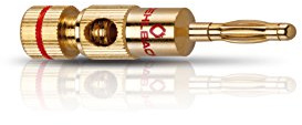 Oehlbach Banana B2 - Bananenstecker für Kabel bis 10mm² - vergoldet, seitliche Führung, rot/schwarz Kennzeichnung - 4 Stück - Gold