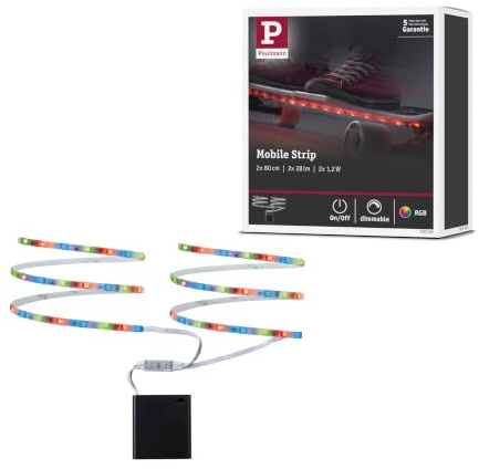 Paulmann 707.00 Function Mobil Strip 2x80cm RGB 1,2W 9V 6LR61 Weiß Metall/Kunststoff LED Lichtband Lichtstreifen Lichtschlauch