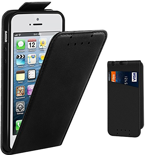 iPhone SE 2016 Hülle, Supad Hülle Leder Tasche für iPhone SE/5S/5 4,0 Zoll Handyhülle Flip Case Schutzhülle (Schwarz)