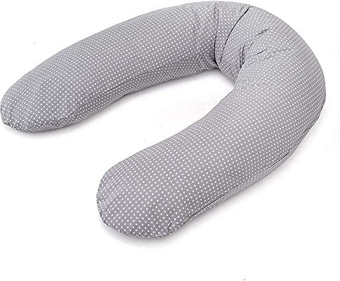 Theraline Stillkissen & Schwangerschaftskissen Dodo Pillow Premium - 180 cm inkl. Bezug aus Baumwolle - Leise und feine Perlen, schadstoffgeprüft, maschinenwaschbar - Punkte Grau