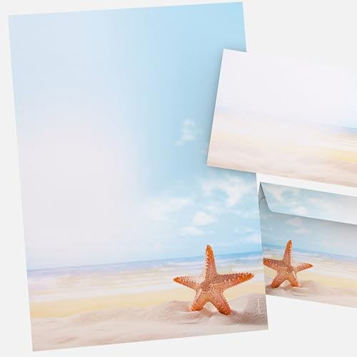 Motivpapier mit Briefumschlag Seestern 50 Blatt A4 und 50 passende Kuverts Sommer Urlaub Strand