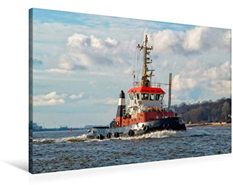 Premium Textil-Leinwand 90 x 60 cm Quer-Format Schlepper Hafen Hamburg | Wandbild, HD-Bild auf Keilrahmen, Fertigbild auf hochwertigem Vlies, Leinwanddruck von Peter Roder