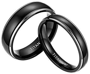 Mabohity Damen-Ring 4mm Titanringe Verlobungsringe Trauringe Matte Schwarz mit Polierte Kante, Größe 65