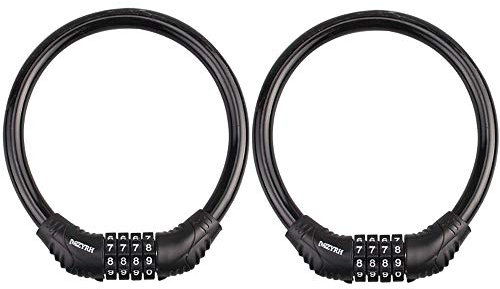VOANZO Cavo Lucchetto per Bici da 2 Pezzi, Combinazione ripristinabile a 4 cifre Lucchetto con Password per Bici Lucchetto per Catena per Bici per Bici da Esterno (Nero)
