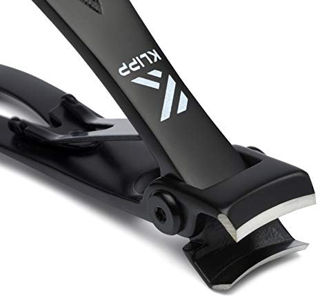 KLIPP Nagelknipser für dicke Nägel - 15 mm breiter Kiefer Finger- und Fußnagelschneider mit gebogenen Edelstahlklingen und schwarzer Vakuumbeschichtung