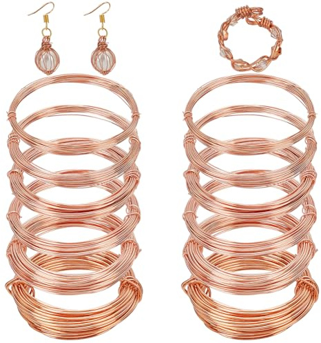 BENECREAT 12 Rolls Assorted Dead Soft Copper Wire, 0.3/0.4/0.5/0.6/0.8/1mm Round Copper Wire for Jewelry Craft Making (5m/Roll, 2 Rolls/Size)