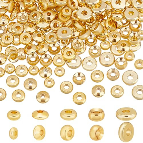 PandaHall 200 Stück Heishi Abstandsperlen 18 Karat Goldperlen 6mm Scheibenperlen Messing Flache Runde Scheibe Rondelle Spacer Perlen Metall Perlen Zwischenperlen Für Heishi Herstellung Armbändern