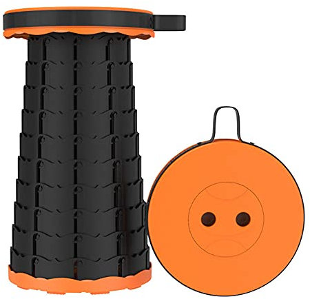 Tragbarer Klapphocker, Mini Teleskophocker Leichte Campinghocker,Tragfähigkeit 150kg, Teleskophocker Höhenverstellbar für Outdoor-Camping Reisen Picknick Garten -Orange Super