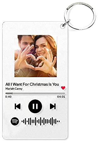 MIKLIK Porte-clés personnalisable en acrylique avec code Spotify personnalisable pour photo 5,3 x 8,9 cm, Transparent