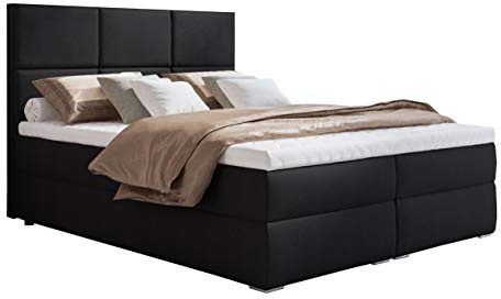 Boxspringbett 140x200 mit 2 Bettkasten - Doppelbett mit Federkernmatratze und Topper - Polsterbett mit Hebemechanismus für Schlafzimmer - Bett mit Kopfteil - Einfach zu Montieren (Schwarz)