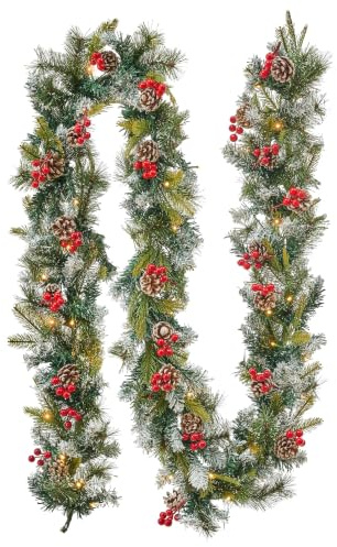Künstliche Weihnachtsgirlande mit Beleuchtung Schnee 270 cm Indoor grün Paimio