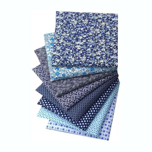 CraftsFabrics 100 % Baumwolle, 50,8 x 50,8 cm, blaues Blumenmuster, vorgeschnittene Stoffquadrate für Quilten, Scrapbooking, Patchwork, DIY-Projekte, 8 Stück