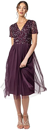 Maya Deluxe Maya Berry Embellished Halter Neck Maxi Dress Robe de Demoiselle d'honneur, baie, 40/ SIZE 12