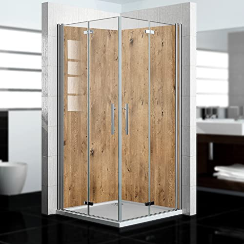 dedeco Eck-Duschrückwand wasserfest Motiv: Holz V5, 2 x 100x200 cm, als Badrückwand zum Fliesenersatz, als Dekorwand, Wandverkleidung und Duschplatte aus Aluminium - Made in Germany