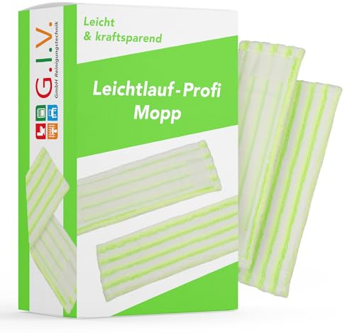 G.I.V. - Reinigungstechnik Wischbezug Mopp aus 70% Mikrofaser - Excellent Plus Mopp, grün/weiß - Ersatzbezug für Bodenwischer - für alle gängigen Klapphalter & für Trocken & Nassreinigung (10x 40cm)