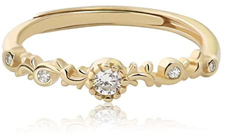 Meissa Sterling Silver Ring for Women Dainty Diamond Princess Ring Leaf Vine Stackable Ring Thumb Ring Index Ring Cubic Zirconia Size Adjustable (Gold)