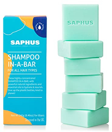 SAPHUS 6Pcs Sulfate-Free Shampoo Bars for Dandruff & Oily Hair Control - Natural Solid Shampoo Soap Set (8.46oz Travel Size) - Vegan, Cruelty-Free Hair Care for Women & Men - Blue