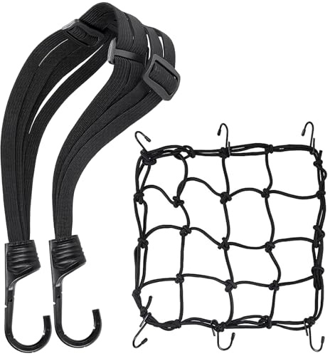 Mecctuck Gepäckspanner, 2 Stück Expander mit Haken, Spanngummi mit Haken, Motorrad Spanngurte, Fahrrad Spanngurt, Gummispanner mit Netz Helmnetz, Expander für Motorrad Fahrrad