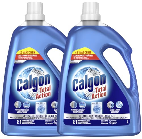 Calgon Total Action Wasserenthärter – Wirksam gegen Kalk, Schmutz, Gerüche und Korrosion – Schützender Wasserenthärter für die Waschmaschine – 2 x 2,15 l