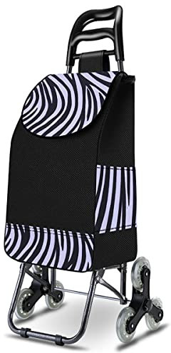 Chariot de Course | Chariot marché 6 Roues - 3 Roues de Chaque côté | 2 en 1 Poussette marché Pliable et Diable | Caddie Panier Montant escalier (Black)