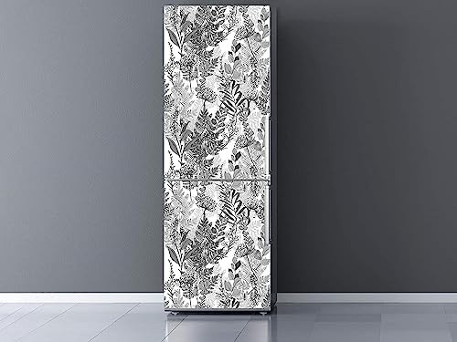 Oedim Vinile per frigorifero con fiori bianchi e neri 185 x 60 cm, vinile premium | adesivo resistente e facile applicazione | adesivo decorativo dal design elegante