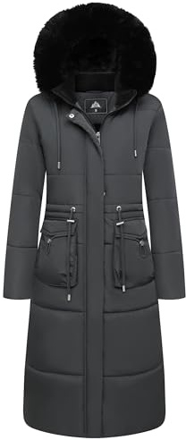 MOERDENG Women's Long Winter Puffer Coat Waterproof Warm Maxi Down Jacket Faux Fur Removable Hood Parka
