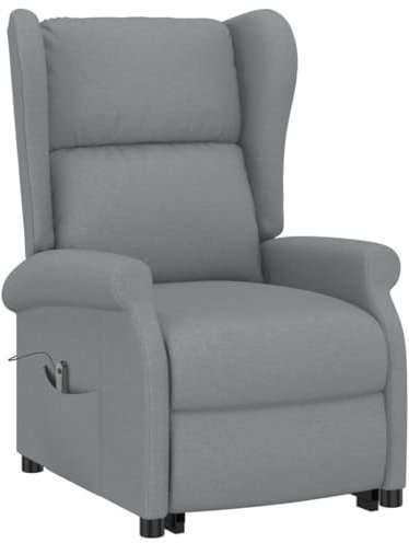 vidaXL Aufstehsessel, Elektrischer Sessel mit Aufstehhilfe, Relaxsessel mit Liegefunktion, Verstellbarer Fernsehsessel Ohrensessel, Hellgrau Stoff